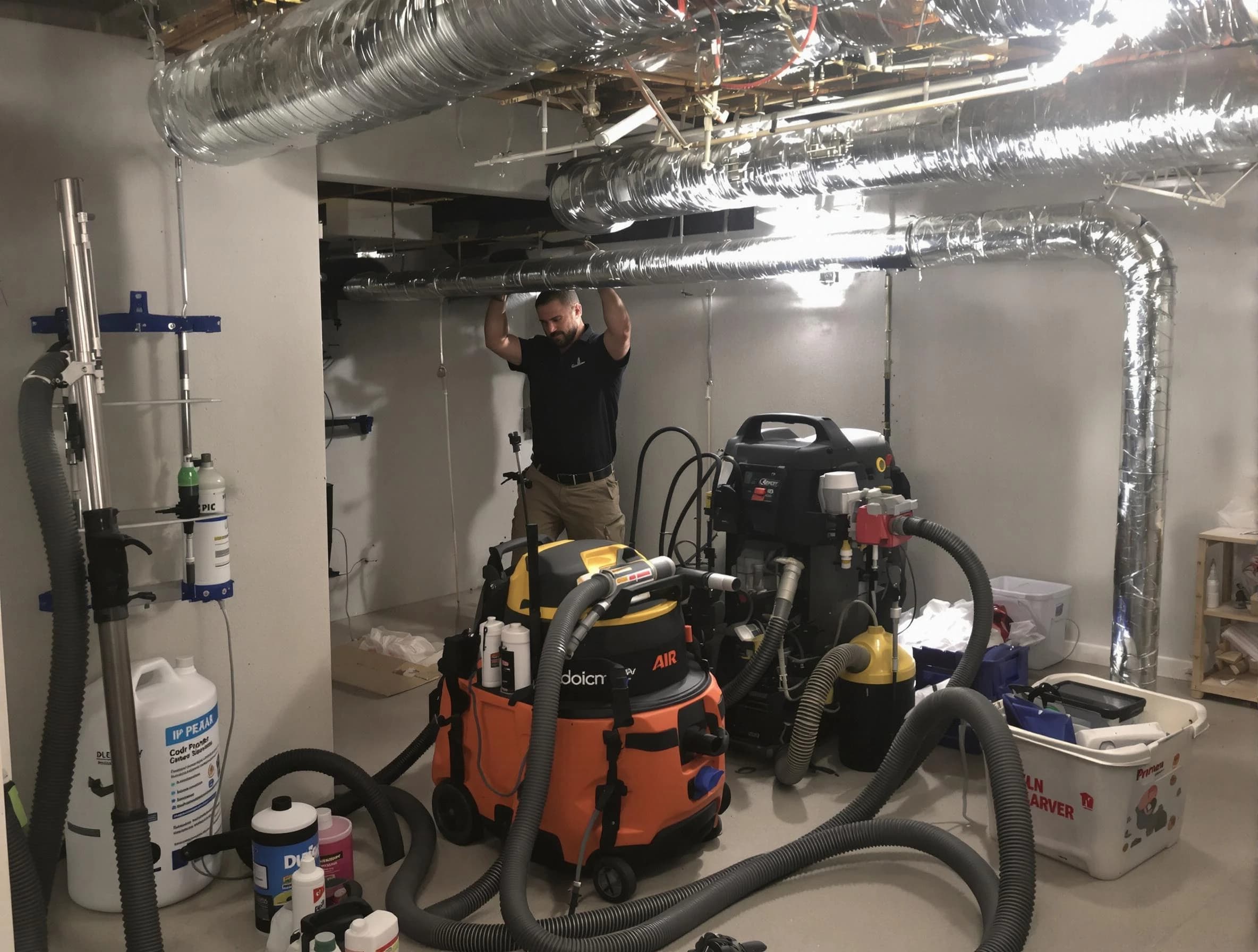 McCandless Air Duct Cleaning specialist performing professional mold removal from air ducts using safety equipment in McCandless
