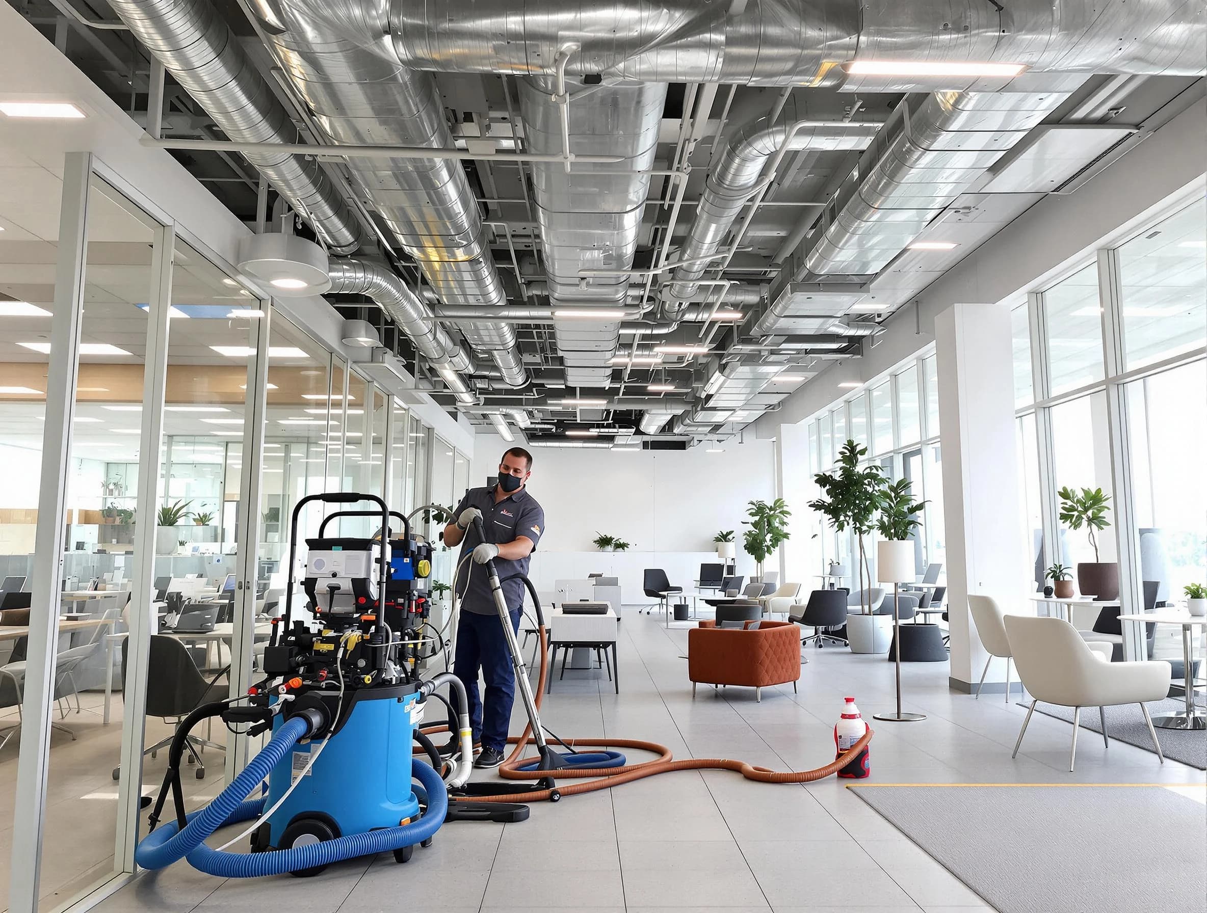 McCandless Air Duct Cleaning team conducting comprehensive commercial duct cleaning at a business location in McCandless