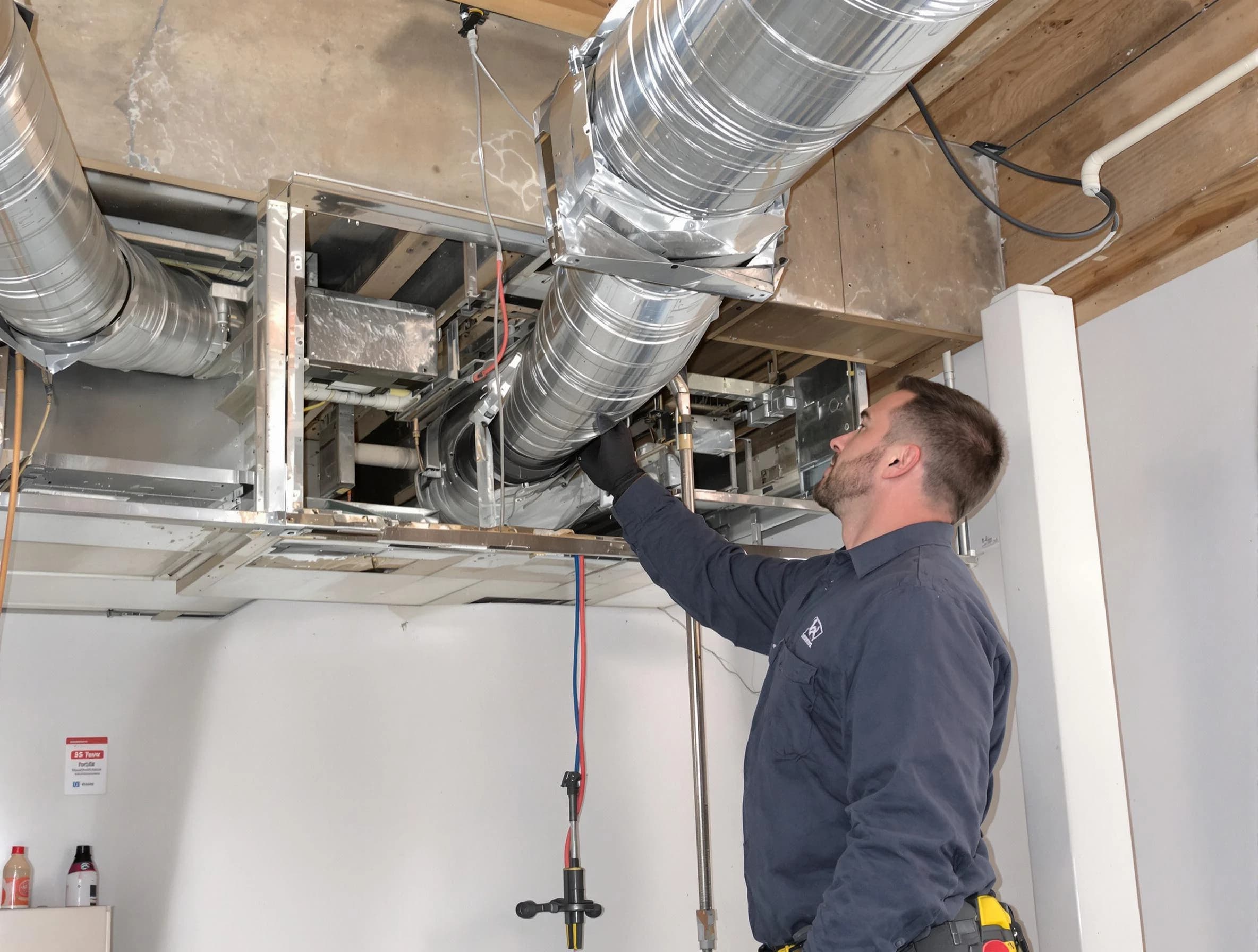 McCandless Air Duct Cleaning technician performing professional air duct repair using specialized tools in McCandless